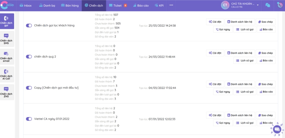 Chiến dịch chăm sóc khách hàng loạt tự động trên Callio