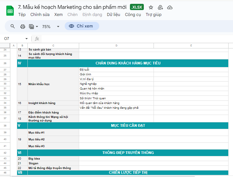 Kế hoạch bán hàng kinh doanh online trên Excel 