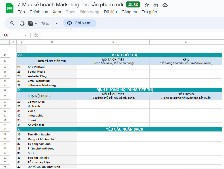 Kế hoạch bán hàng kinh doanh online trên Excel 