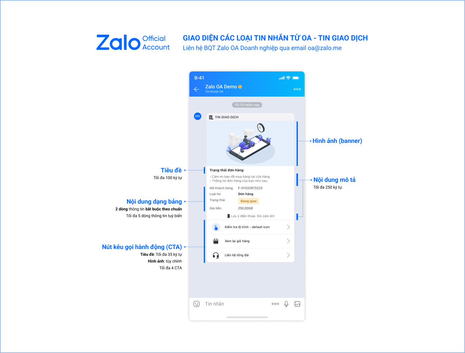 Zalo OA có tính năng gì - tin nhắn giao dịch