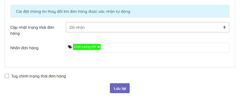 Cài đặt cập nhật trạng thái khách hàng khi nhận thanh toán