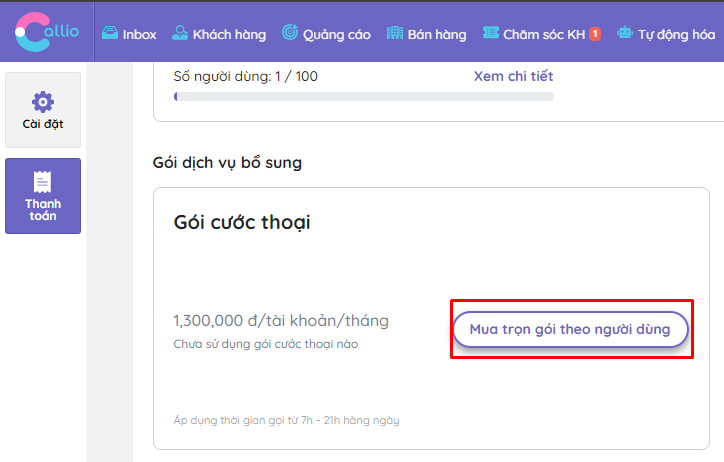 Mua gói cước thoại trọn gói