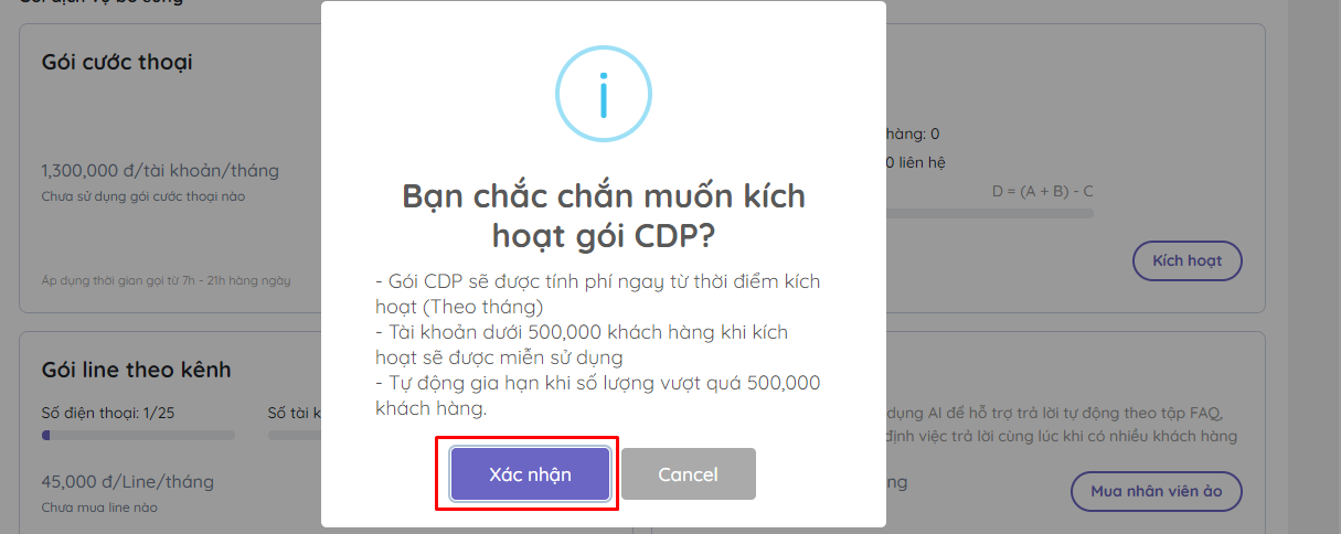 Kích hoạt gói CDP