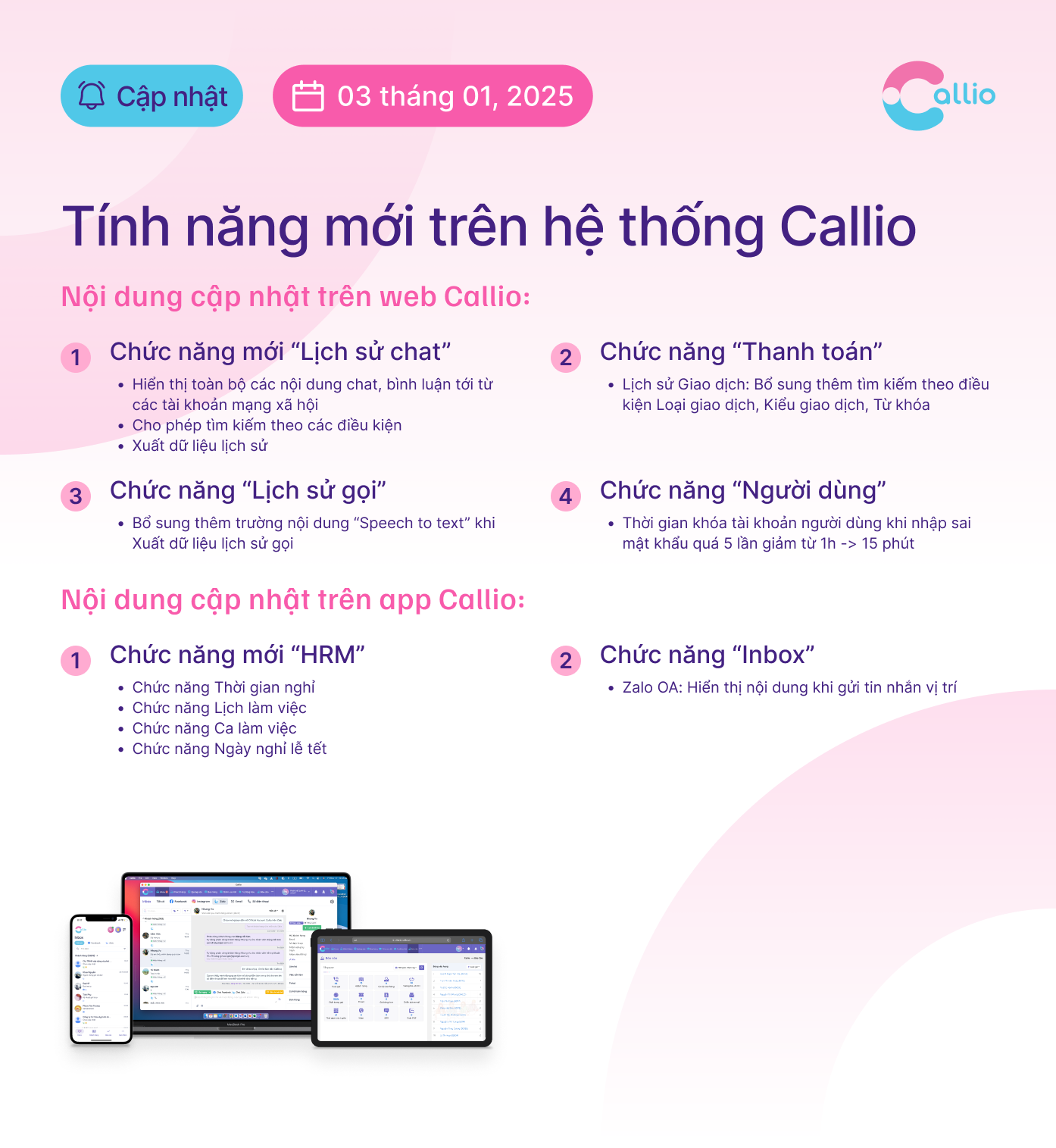 Callio cập nhật tính năng Tháng 1, 2025