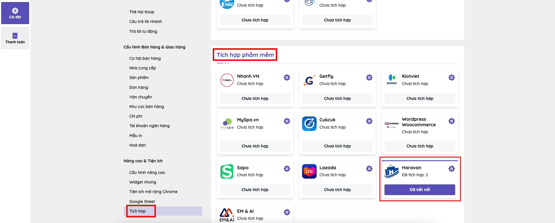 HƯỚNG DẪN SỬ DỤNG TÍCH HỢP PHẦN MỀM HARAVAN