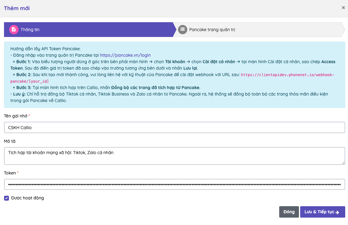 HƯỚNG DẪN SỬ DỤNG TÍCH HỢP PHẦN MỀM PANCAKE 2